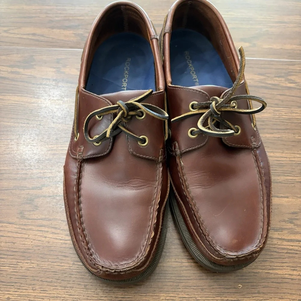 Rockport Men's Brown Leather Two Eye Boat Shoes Nautical Preppy Size 11 M